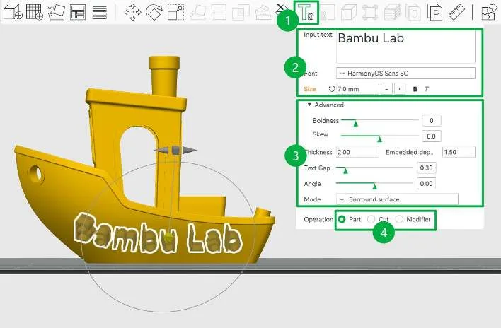 Інструмент Text Shape додає 3D-текст на поверхню моделі