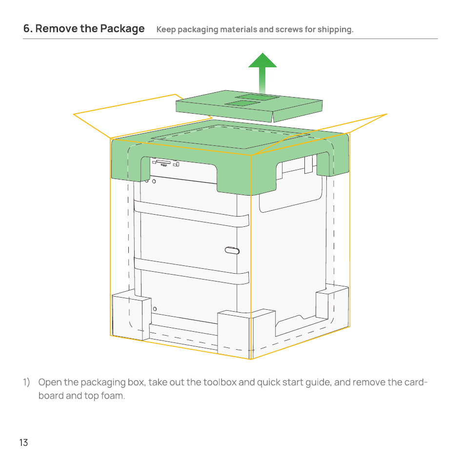 Opening the box and removing the top foam
