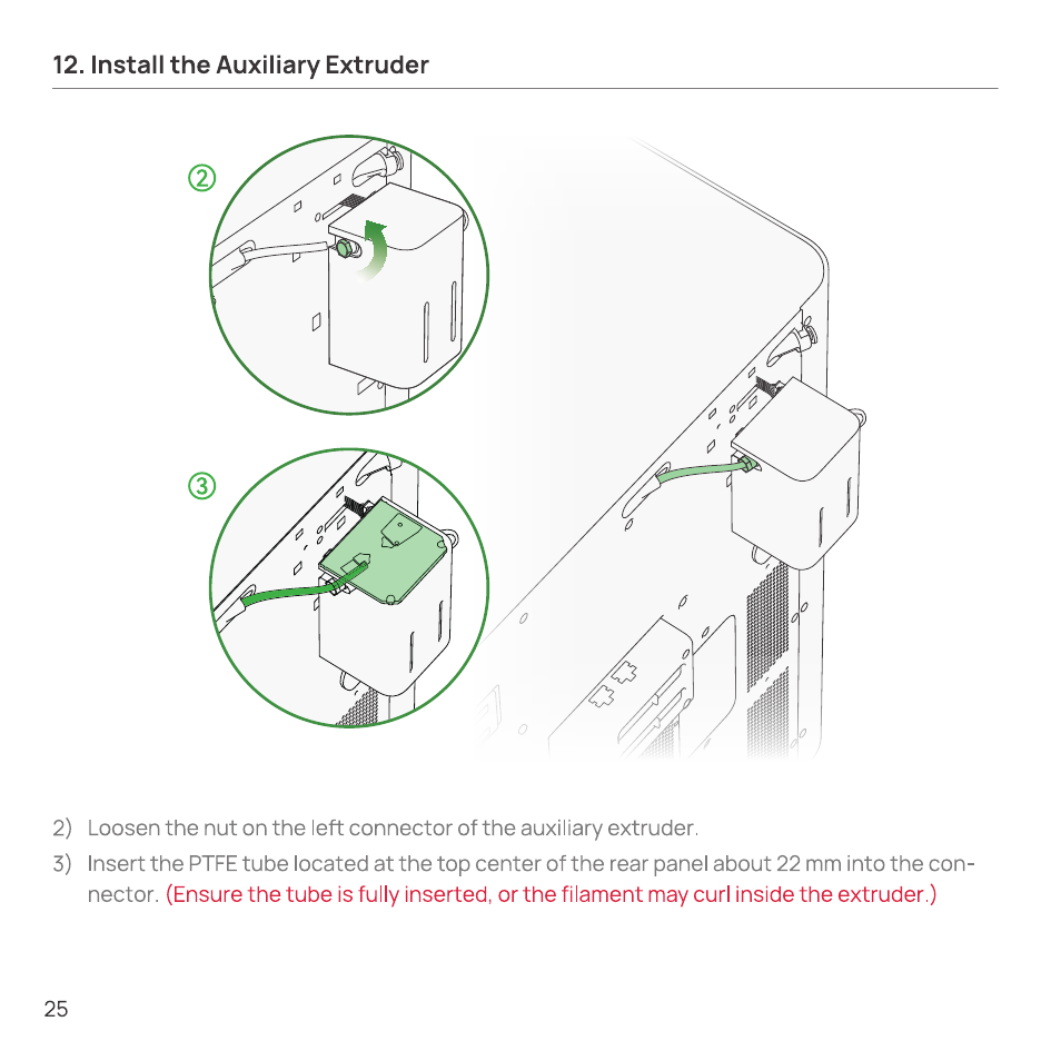 Loosening the left connector nut and inserting the PTFE tube